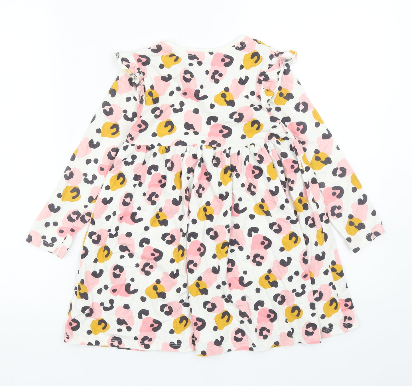 F&F Girls Multicoloured Animal Print Cotton Skater Dress Size 5-6 Years Round Neck Pullover - Leopard print