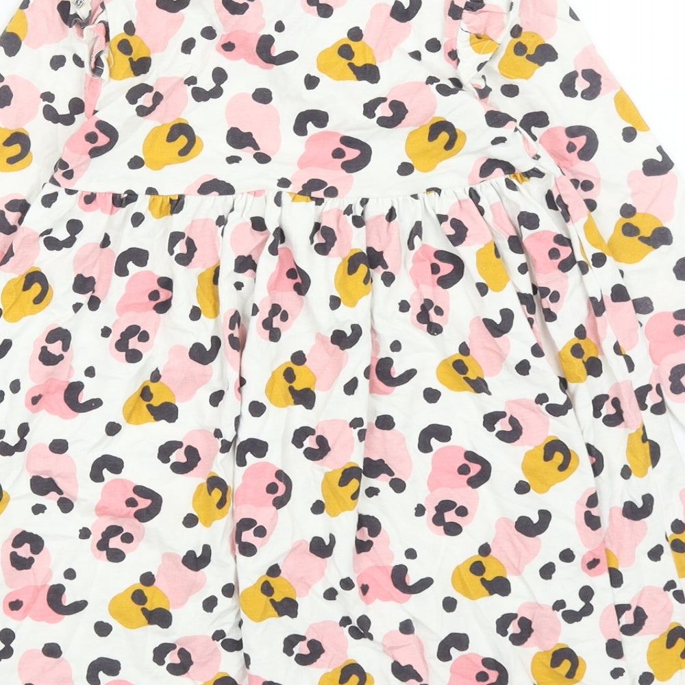 F&F Girls Multicoloured Animal Print Cotton Skater Dress Size 5-6 Years Round Neck Pullover - Leopard print