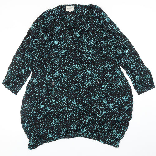 The Masai Womens Black Geometric Viscose A-Line Size M Round Neck Zip