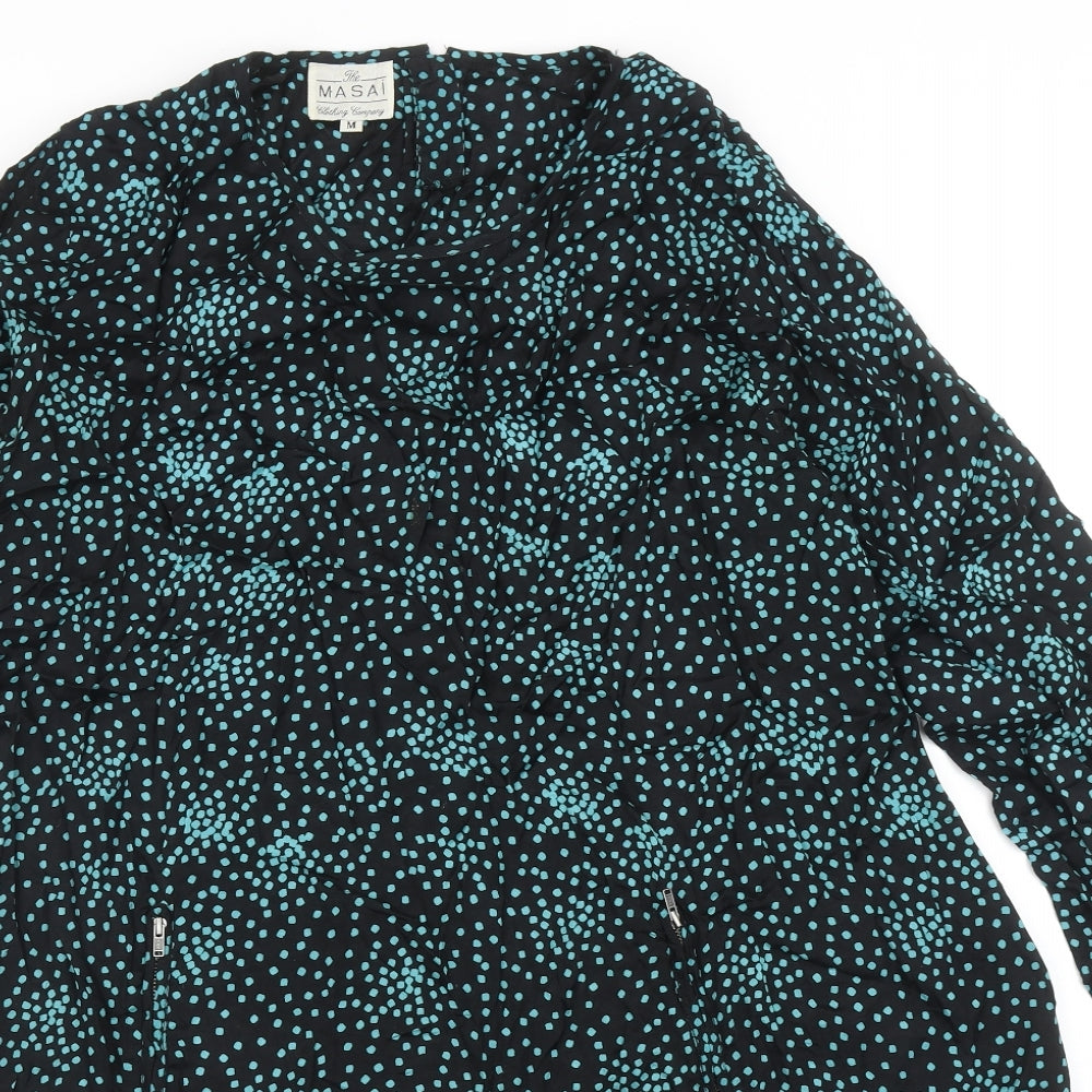 The Masai Womens Black Geometric Viscose A-Line Size M Round Neck Zip