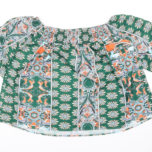SheIn Womens Green Geometric Polyester Cropped Tank Size XL Off the Shoulder