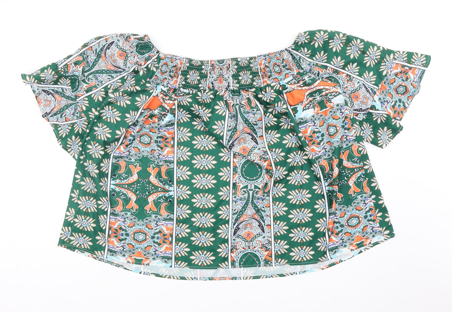 SheIn Womens Green Geometric Polyester Cropped Tank Size XL Off the Shoulder