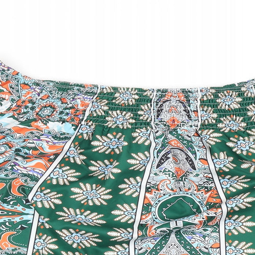 SheIn Womens Green Geometric Polyester Cropped Tank Size XL Off the Shoulder