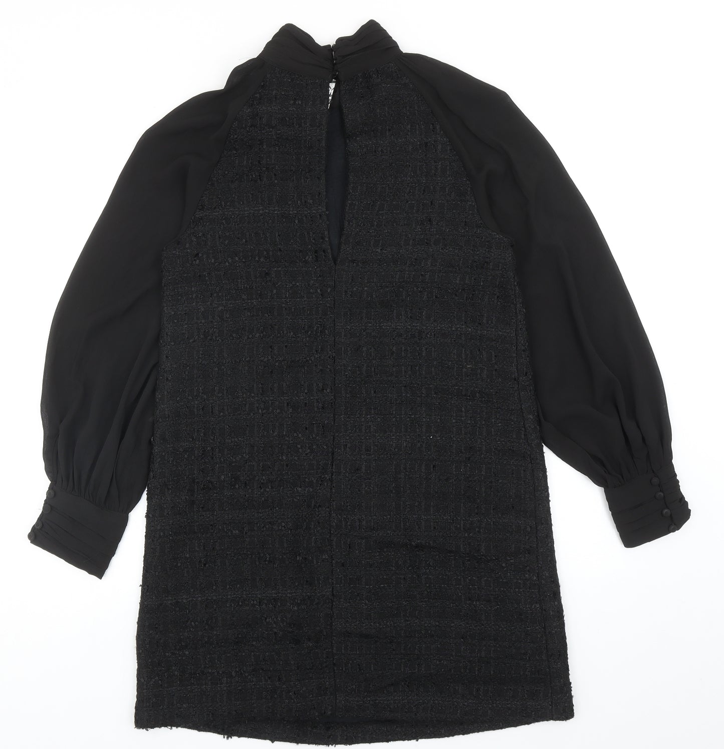 Zara Womens Black Polyester Shift Size M High Neck Button - 3D Flower