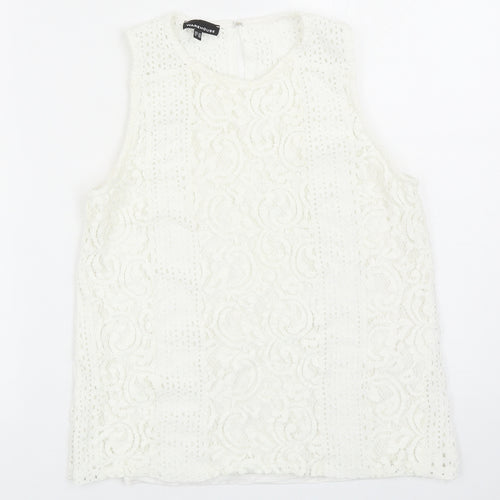 Warehouse Womens White Geometric Nylon Basic Tank Size 10 Round Neck