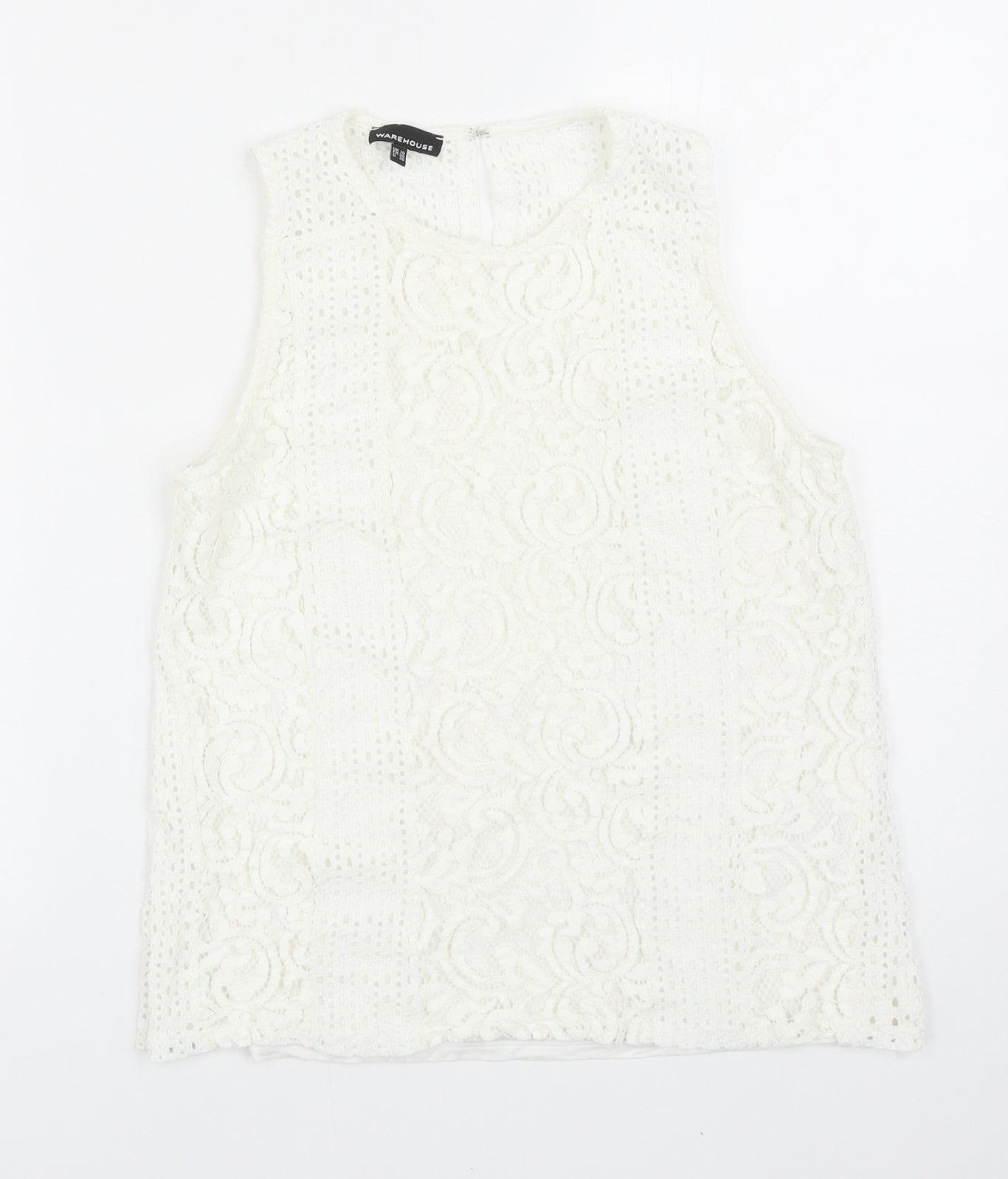 Warehouse Womens White Geometric Nylon Basic Tank Size 10 Round Neck