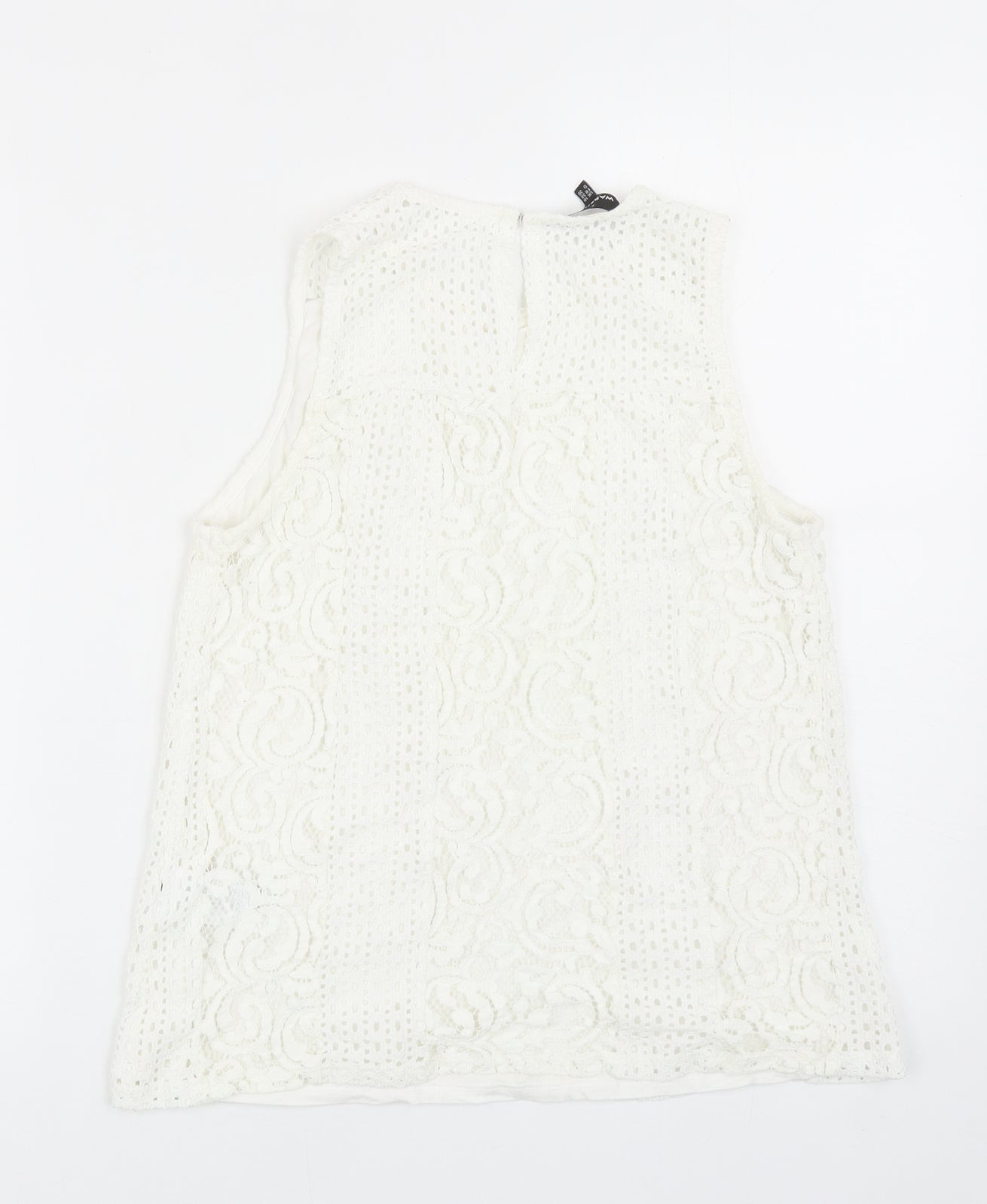 Warehouse Womens White Geometric Nylon Basic Tank Size 10 Round Neck