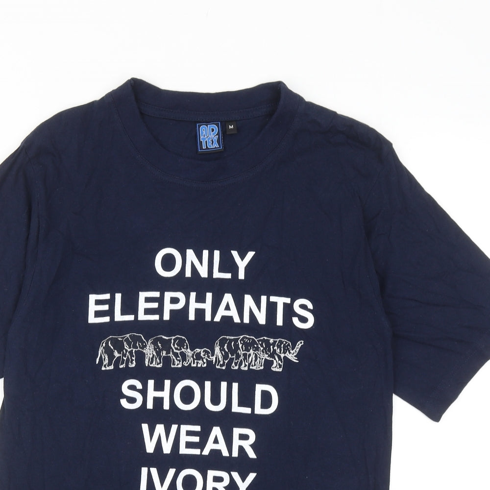 Ad Tex Womens Blue Polyester Basic T-Shirt Size M Round Neck