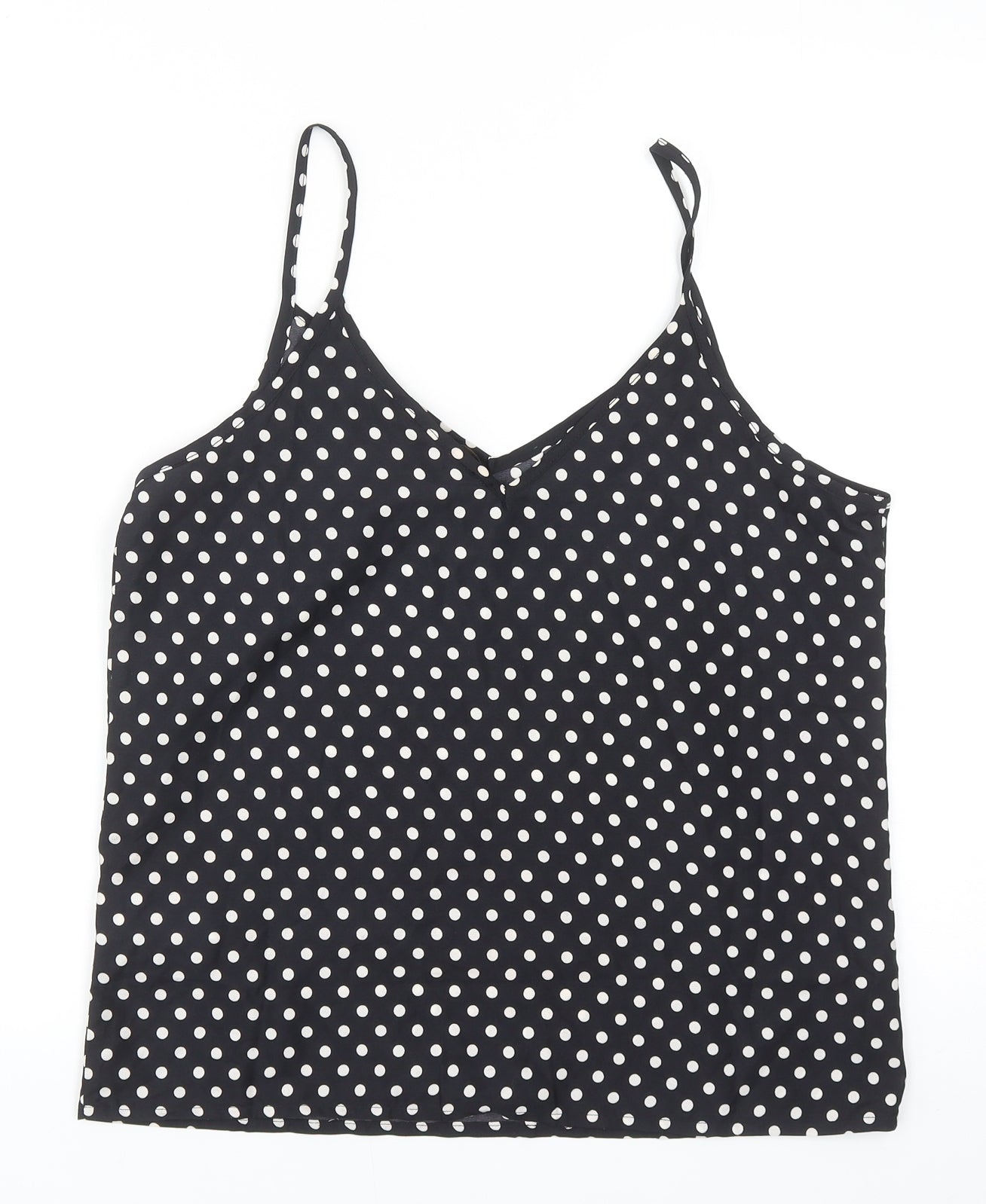 MO Woman Womens Black Polka Dot Polyester Basic Tank Size L V-Neck
