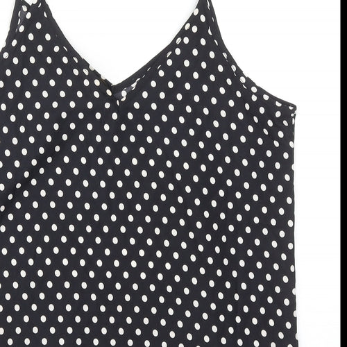 MO Woman Womens Black Polka Dot Polyester Basic Tank Size L V-Neck