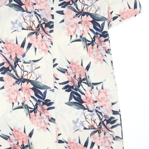 Warehouse Womens Ivory Floral Polyester Shift Size 12 Roll Neck Pullover - Cold Shoulder