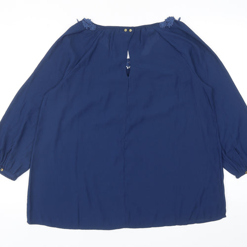 Mango Womens Blue Polyester Basic Blouse Size S Boat Neck - Lace Detail