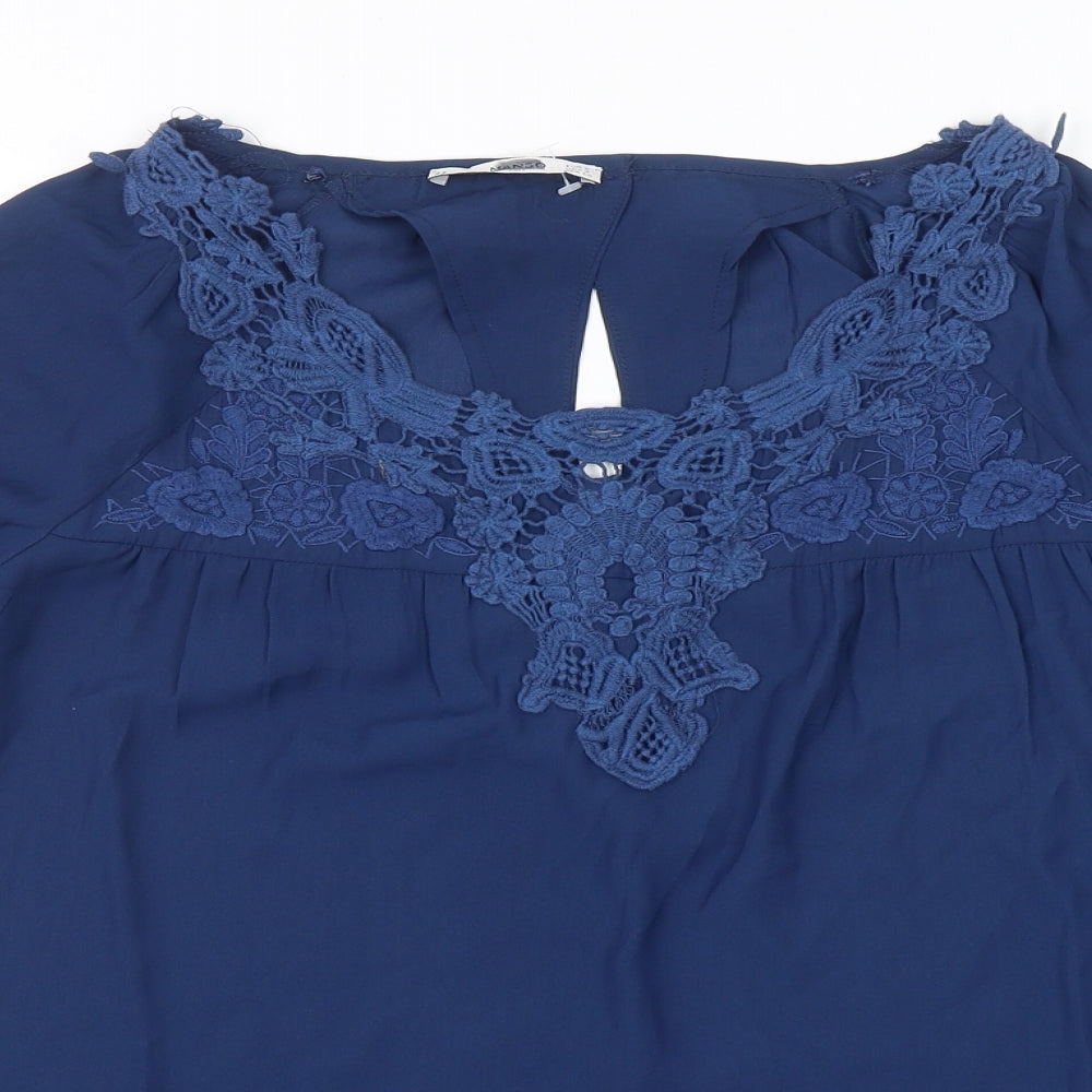 Mango Womens Blue Polyester Basic Blouse Size S Boat Neck - Lace Detail