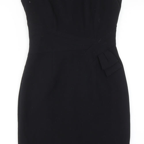 Marks and Spencer Womens Black Polyester Pencil Dress Size 8 Boat Neck Zip - Cap Sleeve