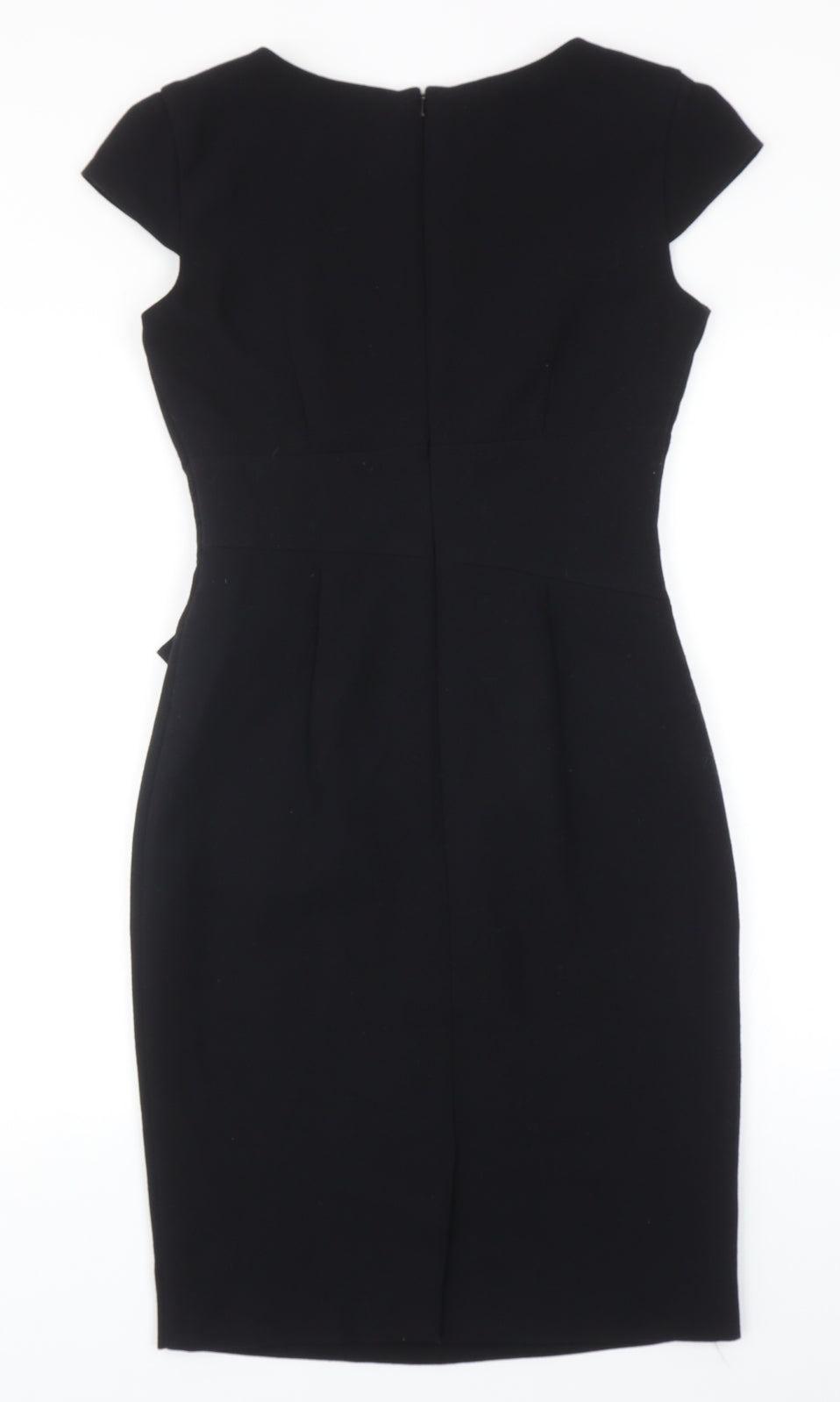 Marks and Spencer Womens Black Polyester Pencil Dress Size 8 Boat Neck Zip - Cap Sleeve