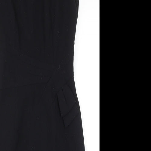 Marks and Spencer Womens Black Polyester Pencil Dress Size 8 Boat Neck Zip - Cap Sleeve