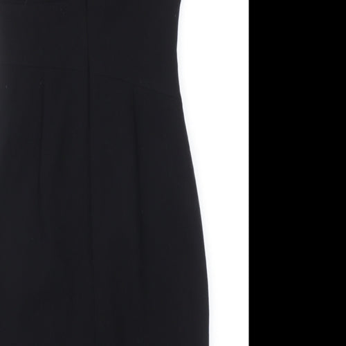 Marks and Spencer Womens Black Polyester Pencil Dress Size 8 Boat Neck Zip - Cap Sleeve
