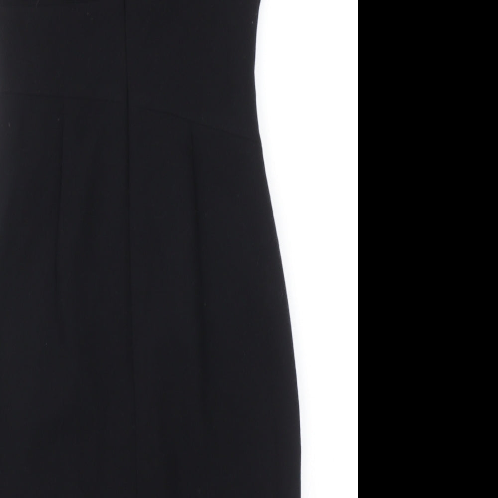 Marks and Spencer Womens Black Polyester Pencil Dress Size 8 Boat Neck Zip - Cap Sleeve