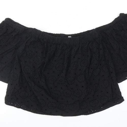 ASOS Womens Black Cotton Cropped Blouse Size 10 Off the Shoulder - Broderie Anglaise