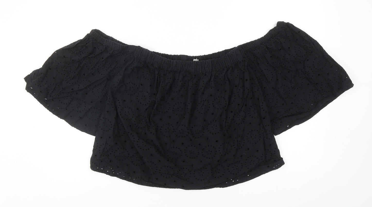 ASOS Womens Black Cotton Cropped Blouse Size 10 Off the Shoulder - Broderie Anglaise