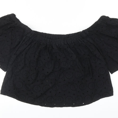 ASOS Womens Black Cotton Cropped Blouse Size 10 Off the Shoulder - Broderie Anglaise