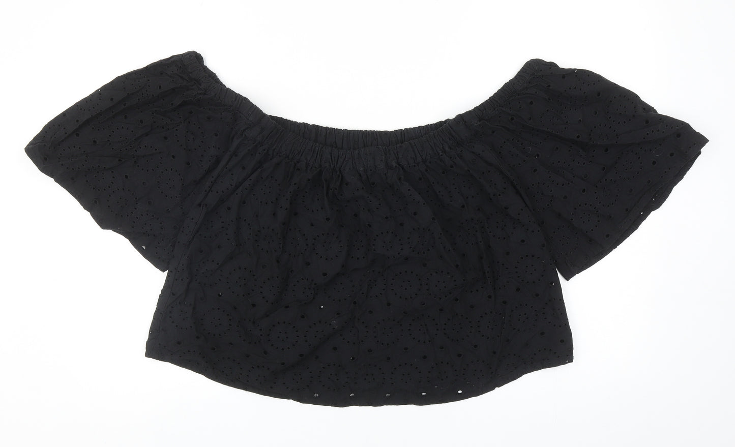 ASOS Womens Black Cotton Cropped Blouse Size 10 Off the Shoulder - Broderie Anglaise