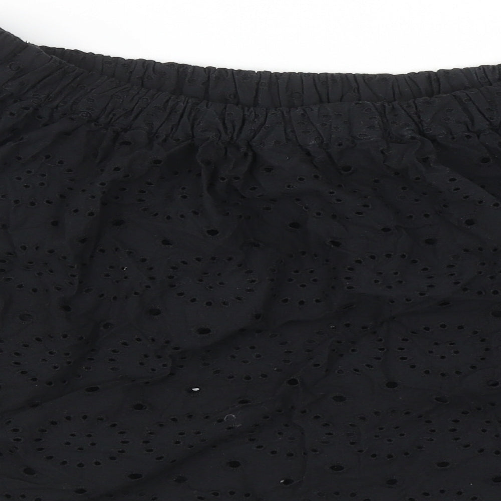 ASOS Womens Black Cotton Cropped Blouse Size 10 Off the Shoulder - Broderie Anglaise