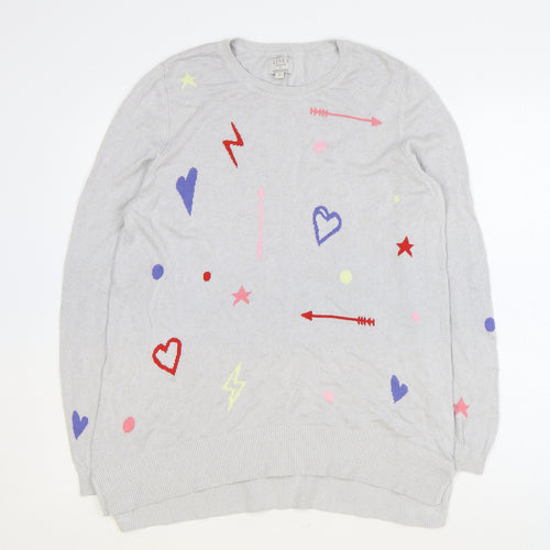Monsoon Womens Grey Scoop Neck Geometric Viscose Pullover Jumper Size S - Hearts Arrows