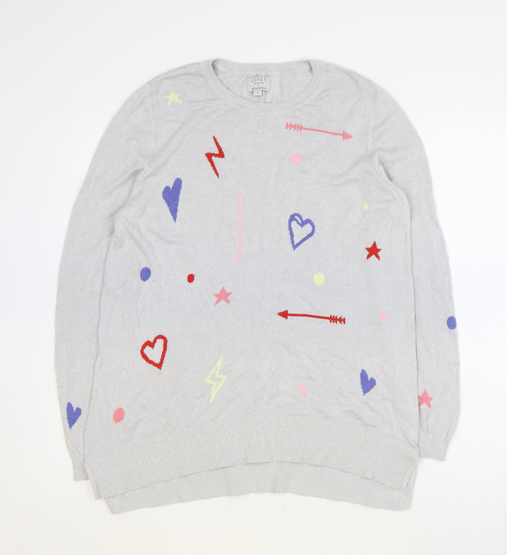 Monsoon Womens Grey Scoop Neck Geometric Viscose Pullover Jumper Size S - Hearts Arrows