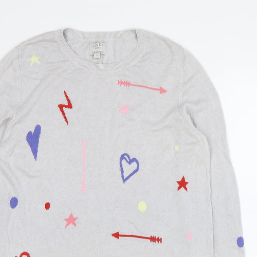 Monsoon Womens Grey Scoop Neck Geometric Viscose Pullover Jumper Size S - Hearts Arrows