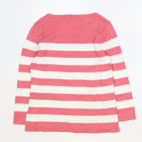 Laura Ashley Womens Pink Striped Viscose Basic T-Shirt Size 12 Round Neck