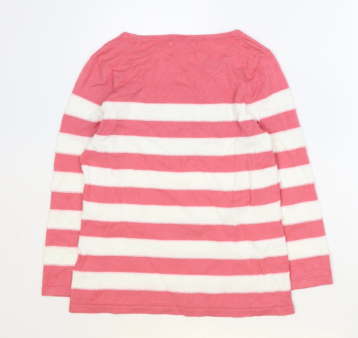 Laura Ashley Womens Pink Striped Viscose Basic T-Shirt Size 12 Round Neck