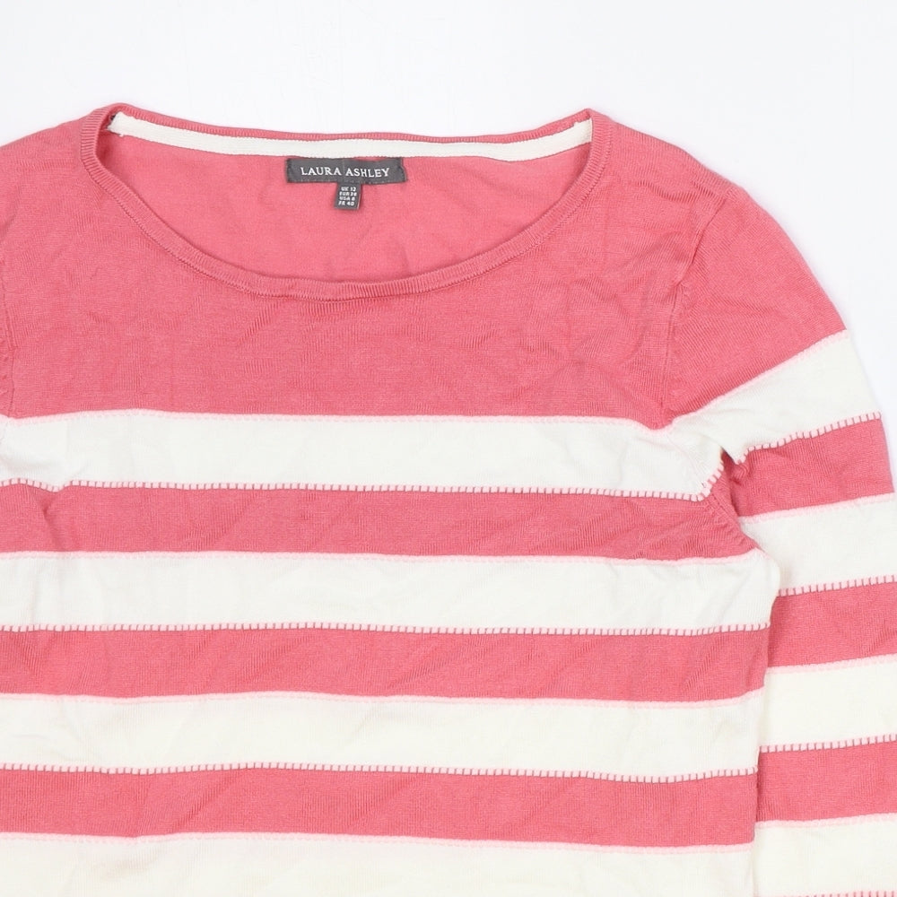 Laura Ashley Womens Pink Striped Viscose Basic T-Shirt Size 12 Round Neck