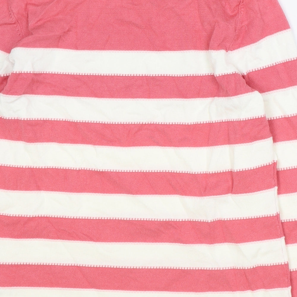 Laura Ashley Womens Pink Striped Viscose Basic T-Shirt Size 12 Round Neck