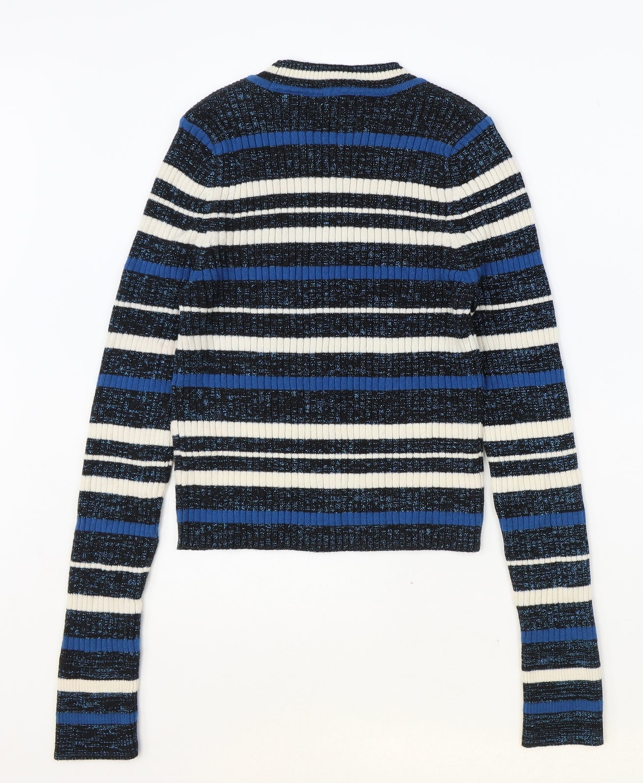 Marks and Spencer Womens Blue Scoop Neck Striped Cotton Pullover Jumper Size 12 - Ribbed