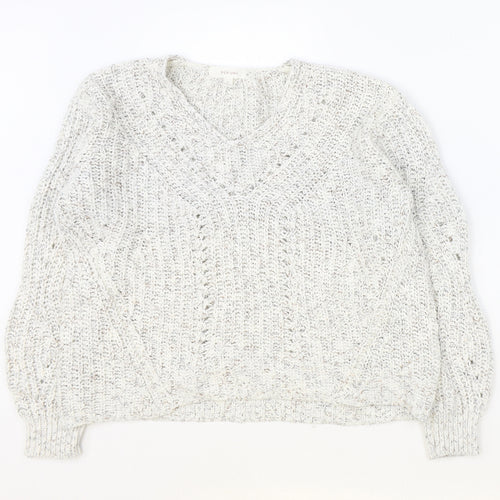 Marks and Spencer Womens Ivory V-Neck Cotton Pullover Jumper Size 8