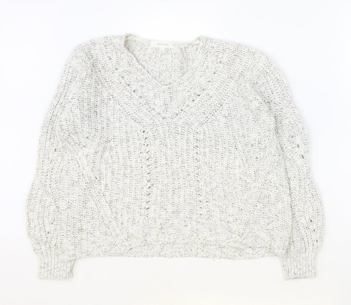 Marks and Spencer Womens Ivory V-Neck Cotton Pullover Jumper Size 8