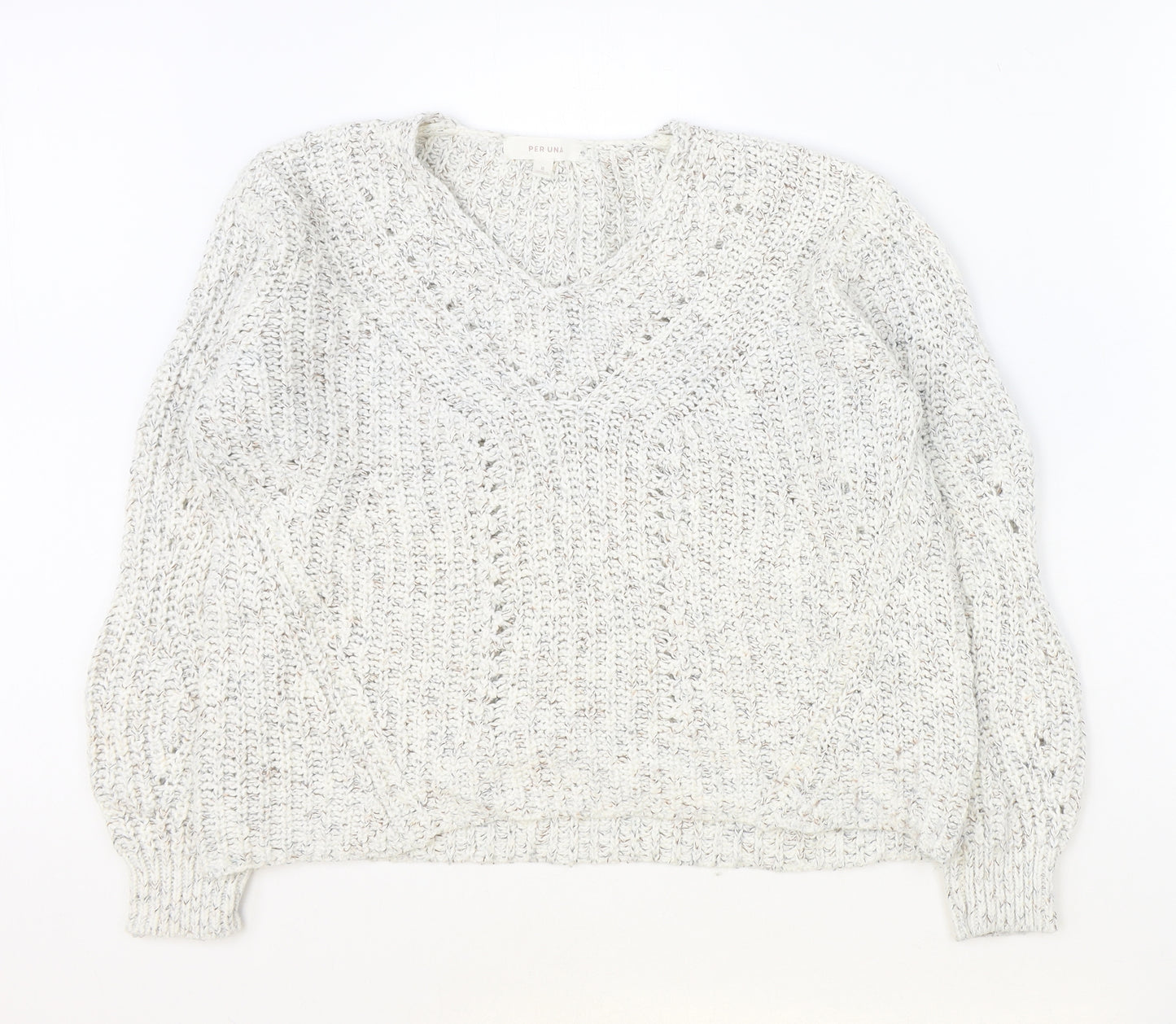 Marks and Spencer Womens Ivory V-Neck Cotton Pullover Jumper Size 8