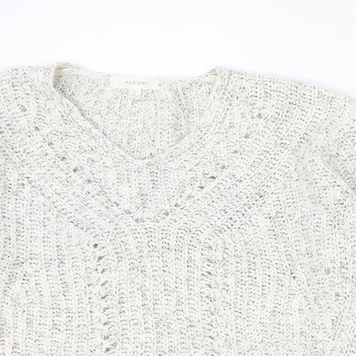 Marks and Spencer Womens Ivory V-Neck Cotton Pullover Jumper Size 8