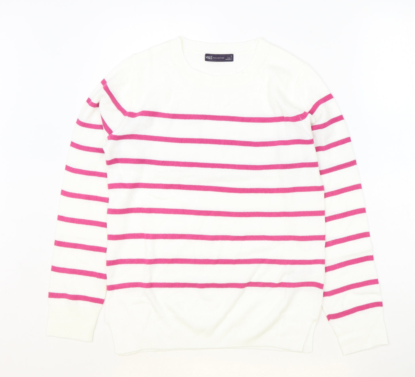 Marks and Spencer Womens Ivory Scoop Neck Striped Acrylic Pullover Jumper Size 8