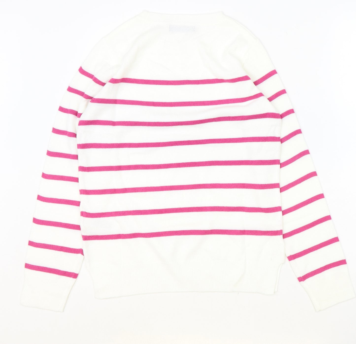 Marks and Spencer Womens Ivory Scoop Neck Striped Acrylic Pullover Jumper Size 8