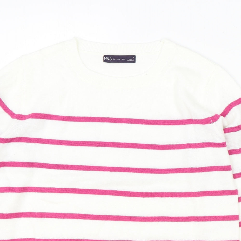 Marks and Spencer Womens Ivory Scoop Neck Striped Acrylic Pullover Jumper Size 8
