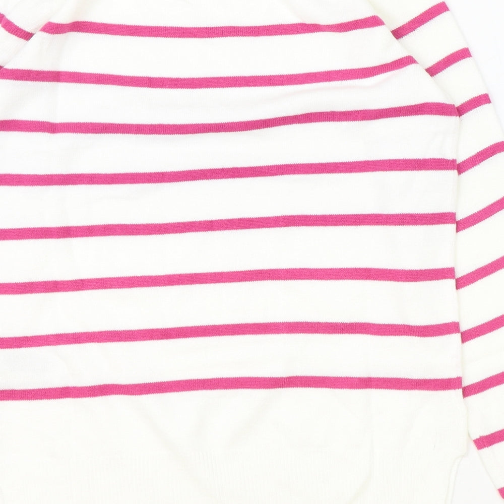 Marks and Spencer Womens Ivory Scoop Neck Striped Acrylic Pullover Jumper Size 8
