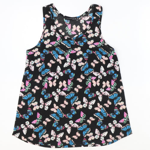 Atmosphere Womens Black Geometric Polyester Basic Tank Size 8 Round Neck - Butterfly Print