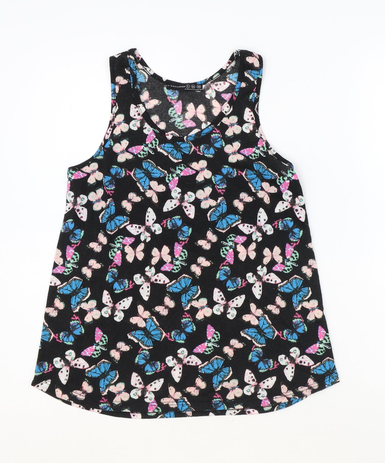Atmosphere Womens Black Geometric Polyester Basic Tank Size 8 Round Neck - Butterfly Print