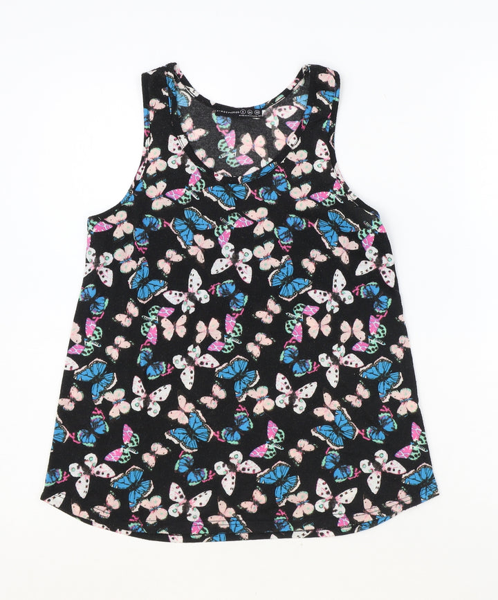 Atmosphere Womens Black Geometric Polyester Basic Tank Size 8 Round Neck - Butterfly Print