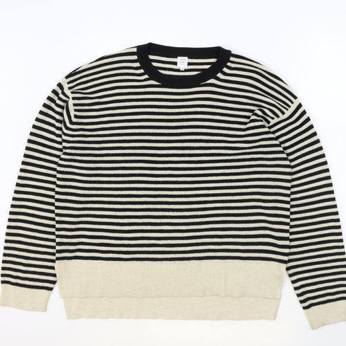 John Lewis Womens Beige Round Neck Striped Acrylic Pullover Jumper Size 14