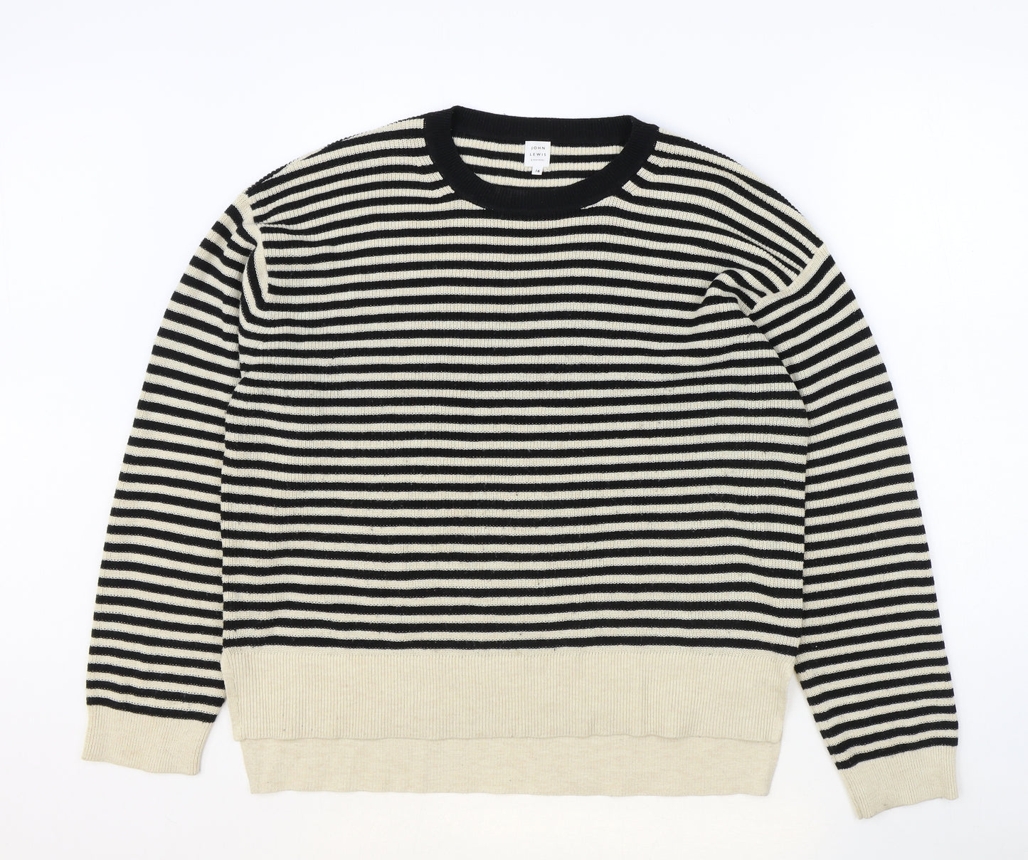 John Lewis Womens Beige Round Neck Striped Acrylic Pullover Jumper Size 14