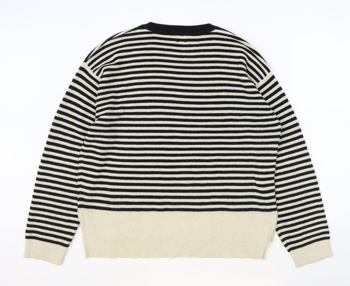 John Lewis Womens Beige Round Neck Striped Acrylic Pullover Jumper Size 14