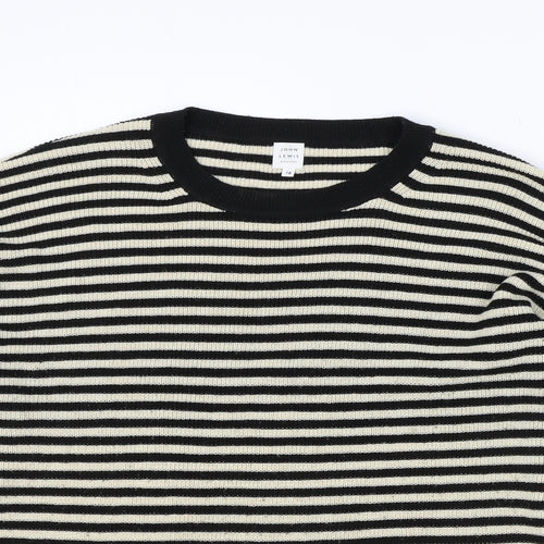 John Lewis Womens Beige Round Neck Striped Acrylic Pullover Jumper Size 14